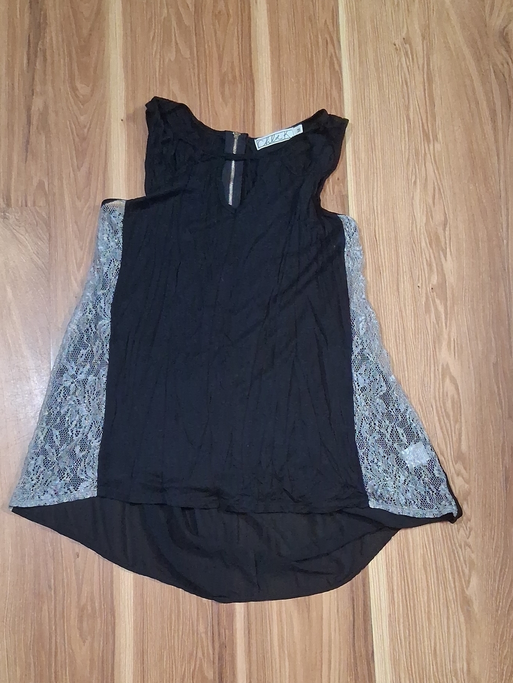 Chloe K Black Tank with Gray Lace Side Panels
